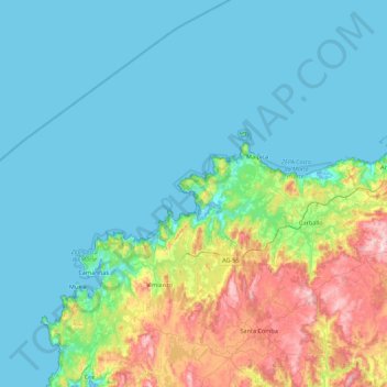 Mapa topográfico Illa da Estrela, altitude, relevo