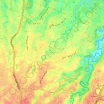 Mapa topográfico Cimpaeun, altitude, relevo