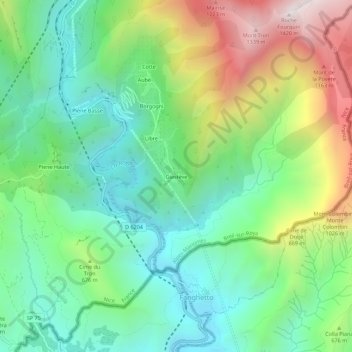 Mapa topográfico Giastève, altitude, relevo