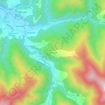 Mapa topográfico Peyregude, altitude, relevo