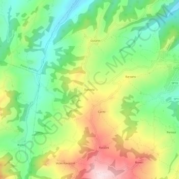 Mapa topográfico Banzola, altitude, relevo