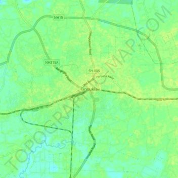 Mapa topográfico Tinsukia, altitude, relevo