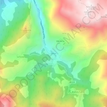Mapa topográfico Páramo, altitude, relevo
