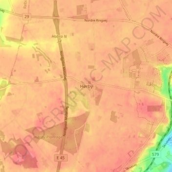 Mapa topográfico Hørby, altitude, relevo