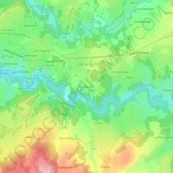 Mapa topográfico Les Vérines, altitude, relevo