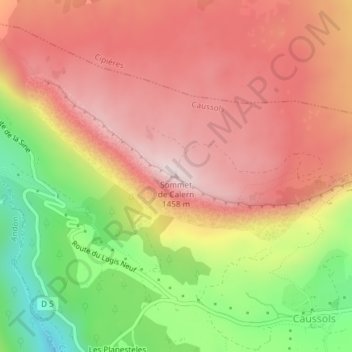 Mapa topográfico Sommet de Calern, altitude, relevo