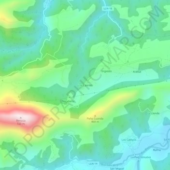 Mapa topográfico Los Carriles, altitude, relevo