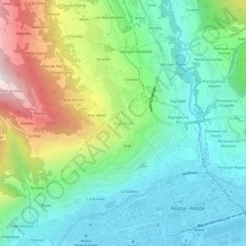 Mapa topográfico Arpuilles, altitude, relevo
