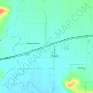 Mapa topográfico D'Hanis, altitude, relevo