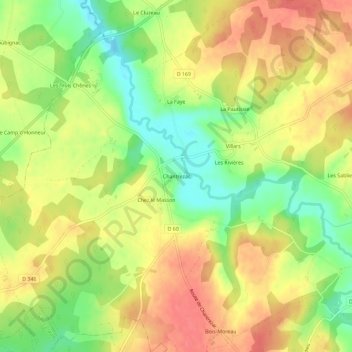 Mapa topográfico Chantrezac, altitude, relevo