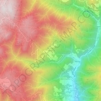 Mapa topográfico Pariana, altitude, relevo