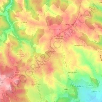 Mapa topográfico Le Ragean, altitude, relevo