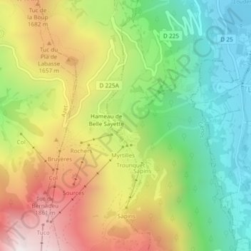 Mapa topográfico Val Louron, altitude, relevo