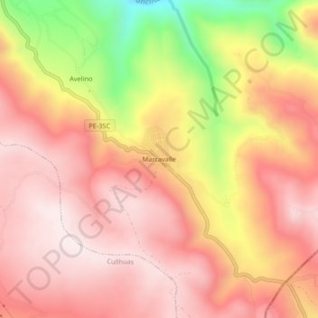 Mapa topográfico Marcavalle, altitude, relevo