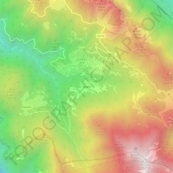 Mapa topográfico Bigallo, altitude, relevo