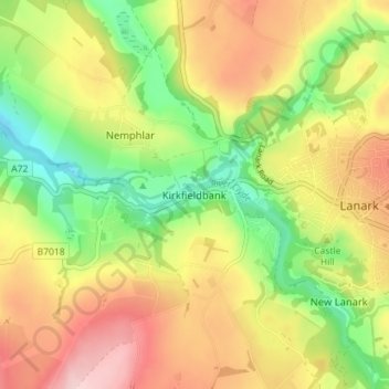 Mapa topográfico Kirkfieldbank, altitude, relevo