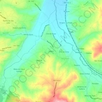 Mapa topográfico Lagoa, altitude, relevo