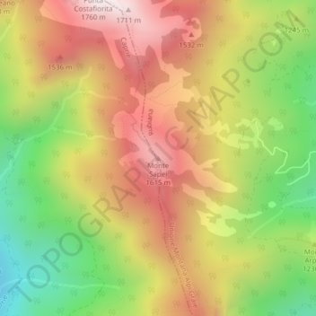 Mapa topográfico Monte Sapei, altitude, relevo
