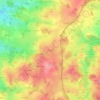 Mapa topográfico La Piègerie, altitude, relevo