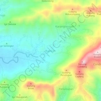 Mapa topográfico Kajoran, altitude, relevo