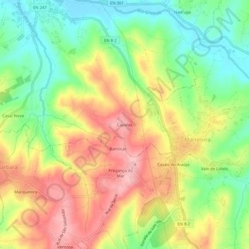 Mapa topográfico Capelas, altitude, relevo