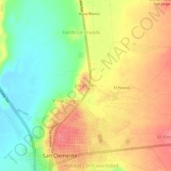 Mapa topográfico Miraflores, altitude, relevo