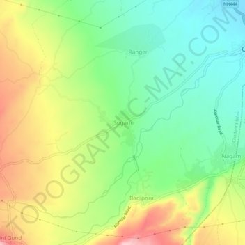 Mapa topográfico Sogam, altitude, relevo
