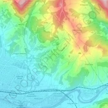 Mapa topográfico Settignano, altitude, relevo