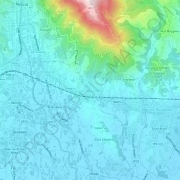 Mapa topográfico Santa Lucia, altitude, relevo