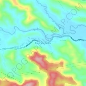 Mapa topográfico Malinao Ibaba, altitude, relevo