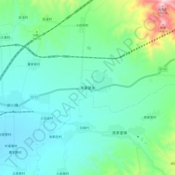 Mapa topográfico 李家堡乡, altitude, relevo