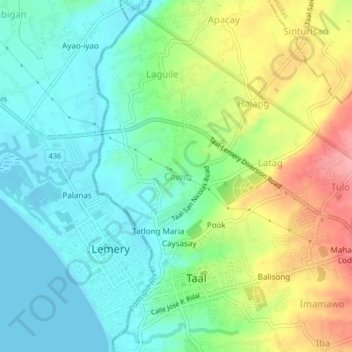 Mapa topográfico Cawit, altitude, relevo