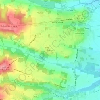 Mapa topográfico Bourrieu, altitude, relevo