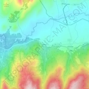 Mapa topográfico Rubiás, altitude, relevo