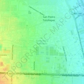 Mapa topográfico Santa Maria Totoltepec, altitude, relevo