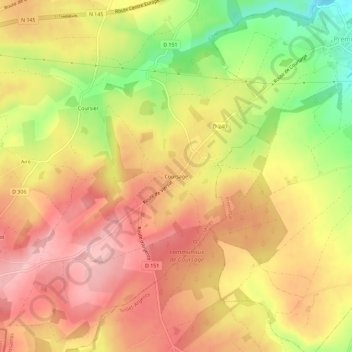Mapa topográfico Coursage, altitude, relevo