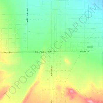 Mapa topográfico Landers, altitude, relevo