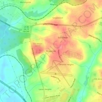 Mapa topográfico Bridgeman, altitude, relevo