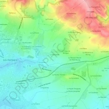 Mapa topográfico La Pellinière, altitude, relevo