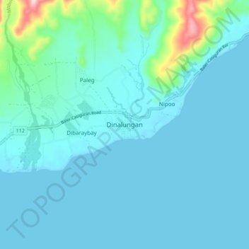 Mapa topográfico Dinalungan, altitude, relevo