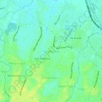 Mapa topográfico Sumberjaya, altitude, relevo