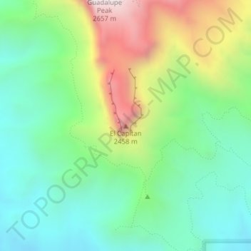Mapa topográfico El Capitan, altitude, relevo