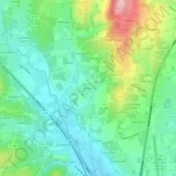 Mapa topográfico Verneuil, altitude, relevo