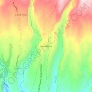 Mapa topográfico Santa Marta, altitude, relevo