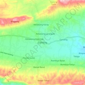 Mapa topográfico Ganding, altitude, relevo