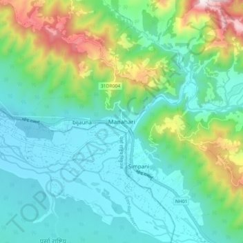 Mapa topográfico Manahari, altitude, relevo