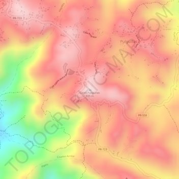Mapa topográfico Cerro Pulguillas, altitude, relevo