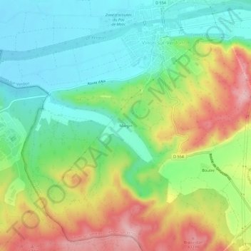 Mapa topográfico Margin, altitude, relevo