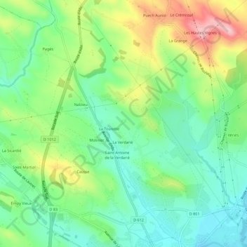 Mapa topográfico La Vivarié, altitude, relevo