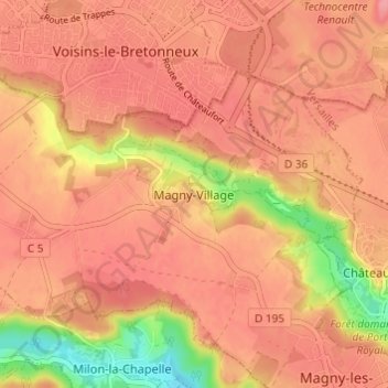 Mapa topográfico Magny-Village, altitude, relevo